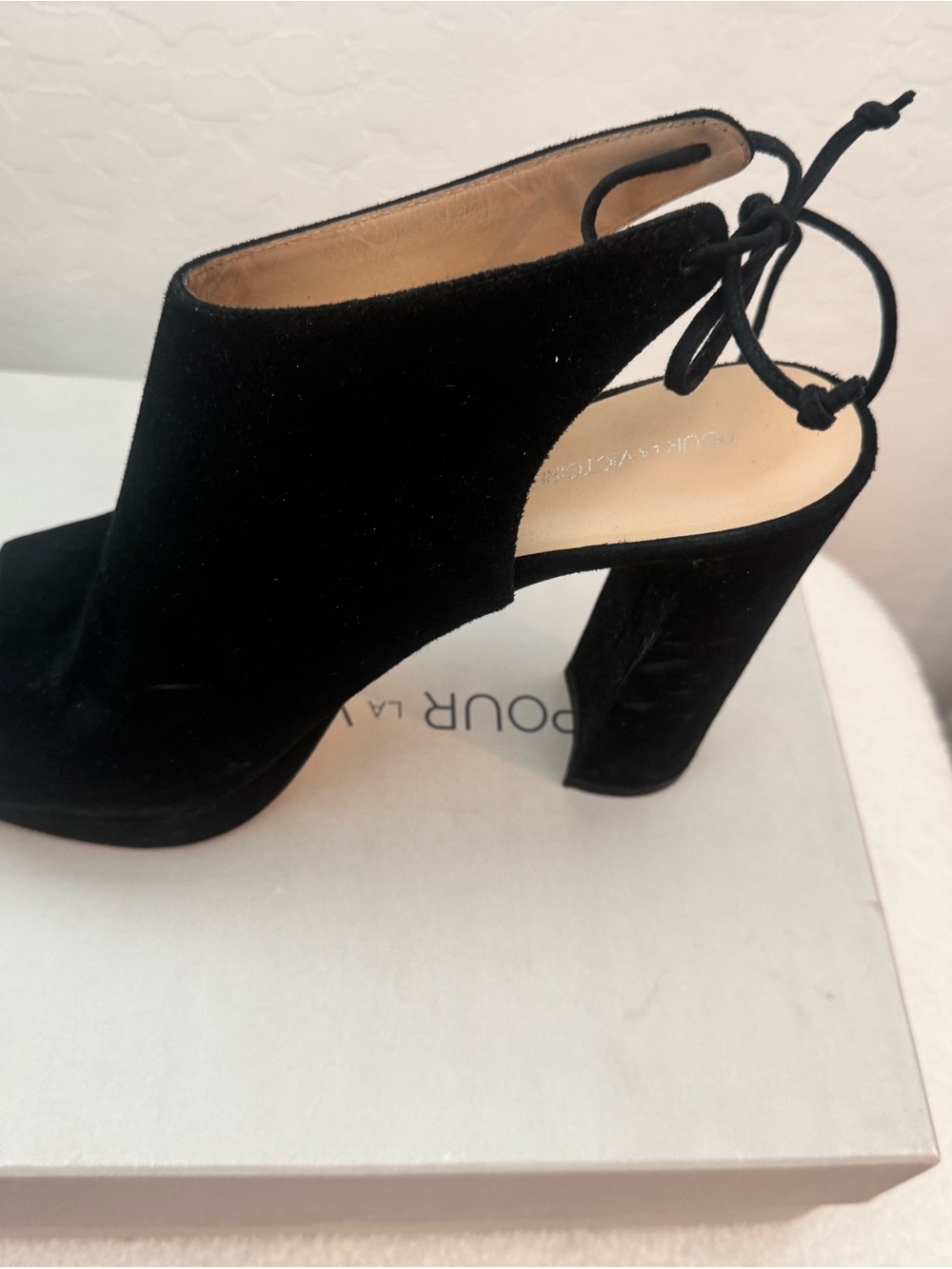Pour La Victoire Black Suede Open-Back Block Heel Slingback